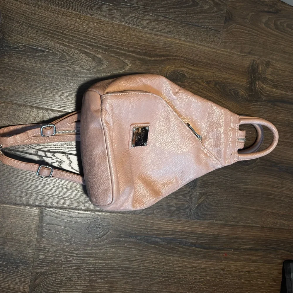 Valentina dusty rose leather Urban Backpack Minimalist Design